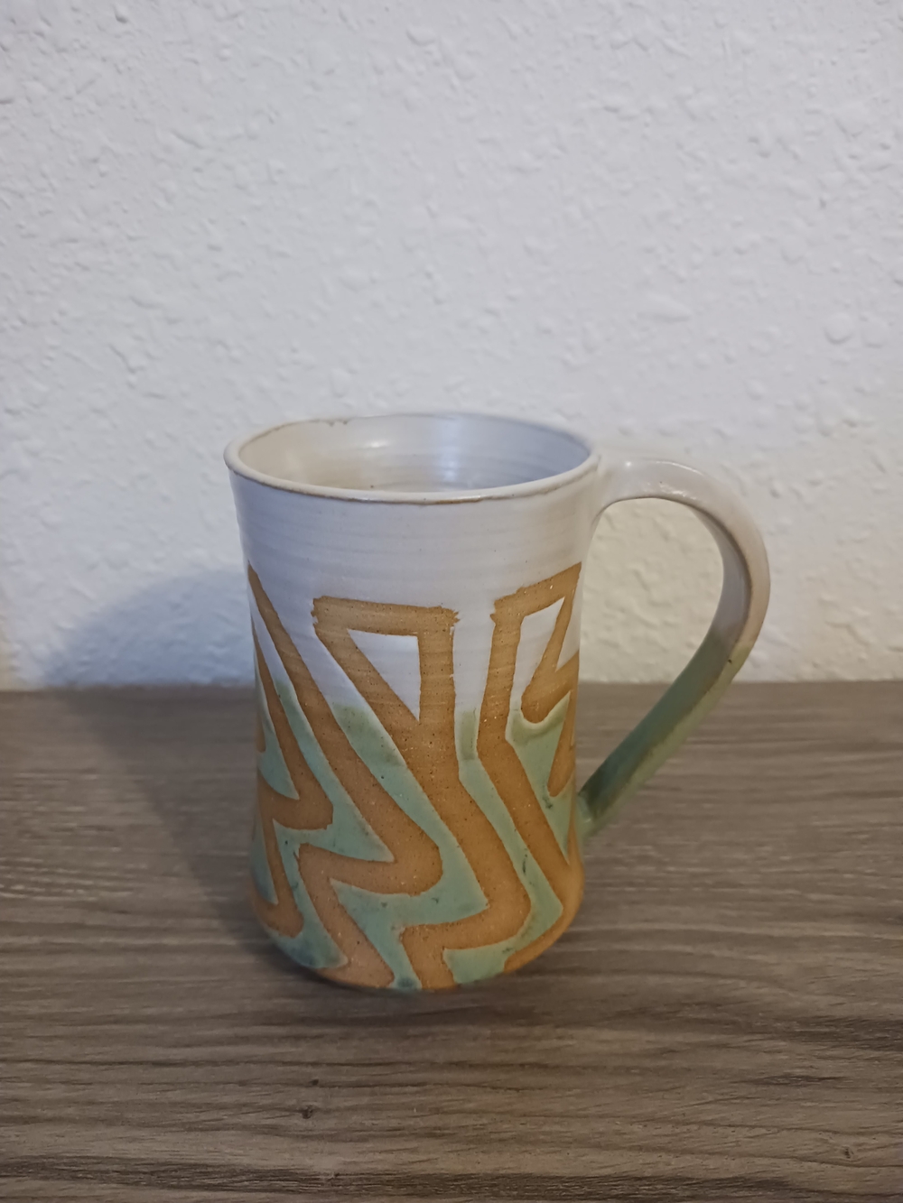 Handmade Ceramic Mug in Cream, Tan & Light Green